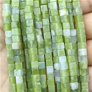 Green Chinese Taiwan Nephrite Jade Cube Beads, approx 4mm [GB27057]