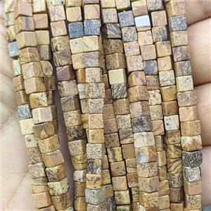 Picture Jasper Cube Beads, approx 4mm [GB27059]