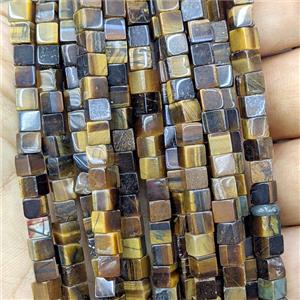 Tiger Eye Stone Cube Beads, approx 4mm [GB27061]