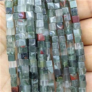 African Bloodstone Cube Beads, approx 4mm [GB27062]