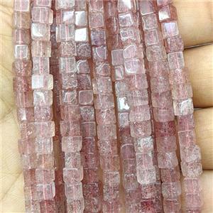 Pink Strawberry Quartz Cube Beads, approx 4mm [GB27069]