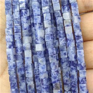 Blue Dalmatian Jasper Cube Beads, approx 4mm [GB27074]