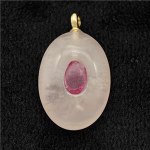 Natural Pink Rose Quartz Oval Pendant, approx 13-18mm [GM24529]