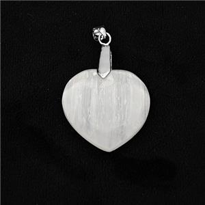 Natural White Selenite Heart Pendant, approx 27mm [GM24539]