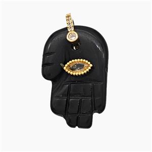 Natural Black Obsidian Buddha-Hand Pendant, approx 17-27mm [GM24575]