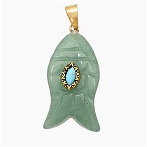 Natural Green Aventurine Fish Pendant, approx 18-30mm [GM24589]