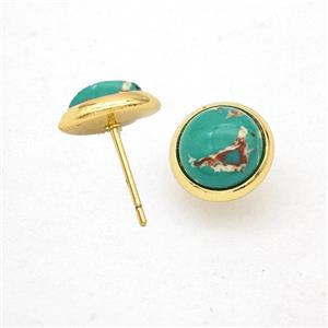 Green Dye Imperial Jasper Stud Earrings Copper Gold Plated, approx 10mm [GM24595]