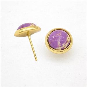 Purple Dye Imperial Jasper Stud Earrings Copper Gold Plated, approx 10mm [GM24596]