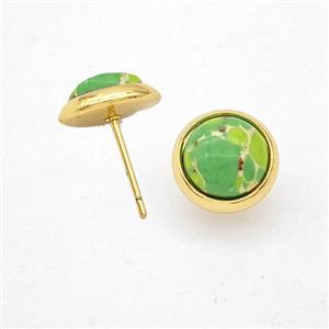 Olive Dye Imperial Jasper Stud Earrings Copper Gold Plated, approx 10mm [GM24598]