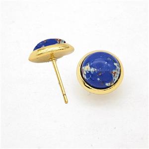 Royalblue Dye Imperial Jasper Stud Earrings Copper Gold Plated, approx 10mm [GM24600]
