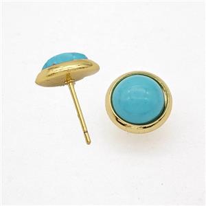Teal Synthetic Turquoise Stud Earrings Copper Gold Plated, approx 10mm [GM24601]