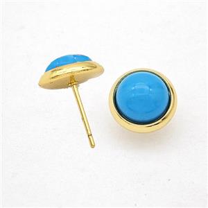 Blue Synthetic Turquoise Stud Earrings Copper Gold Plated, approx 10mm [GM24602]