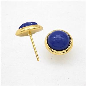 Blue Synthetic Turquoise Stud Earrings Copper Gold Plated, approx 10mm [GM24604]
