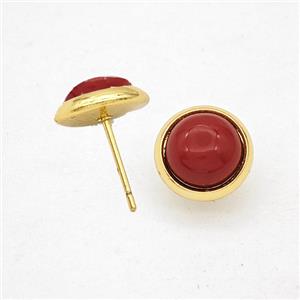 Red Agate Stud Earrings Copper Gold Plated, approx 10mm [GM24608]