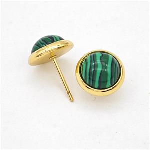 Green Synthetic Malachite Stud Earrings Copper Gold Plated, approx 10mm [GM24609]