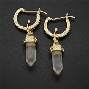 Copper Leaveback Earrings With Clear Crystal Quartz Gold Plated, approx 4-20mm, 14mm dia [GM24639]
