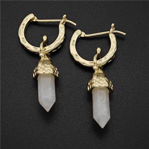 Copper Leaveback Earrings With Clear Crystal Quartz Gold Plated, approx 4-20mm, 14mm dia [GM24640]
