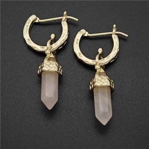 Copper Leaveback Earrings With Rose Quartz Gold Plated, approx 4-20mm, 14mm dia [GM24641]