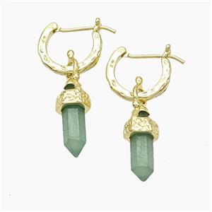 Copper Leaveback Earrings With Green Aventurine Gold Plated, approx 4-20mm, 14mm dia [GM24643]