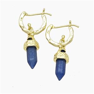 Copper Leaveback Earrings With Blue Dye Lapis Gold Plated, approx 4-20mm, 14mm dia [GM24644]