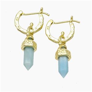 Copper Leaveback Earrings With Blue Amazonite Gold Plated, approx 4-20mm, 14mm dia [GM24646]