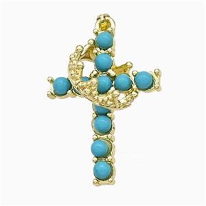 Copper Crown Cross Pendant Pave Blue Synthetic Turquoise Gold Plated, approx 20-25mm [GM24662]