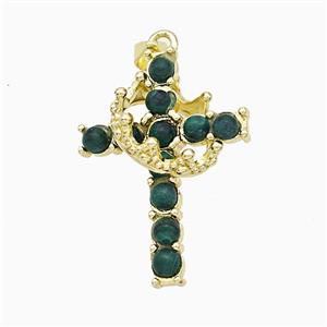 Copper Crown Cross Pendant Pave Synthetic Malachite Gold Plated, approx 20-25mm [GM24667]