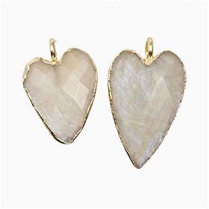Natural White Moonstone Heart Pendant Faceted Gold Plated, approx 13-20mm [GM24668-L]