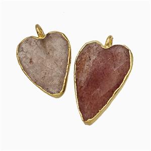 Natural Pink Strawberry Quartz Heart Pendant Faceted Gold Plated, approx 13-20mm [GM24670-L]
