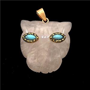 Pink Rose Quartz Leopard-header Pendant, approx 30mm [GM24676]