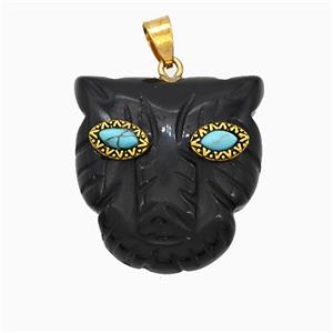 Black Obsidian Leopard-header Pendant, approx 30mm [GM24677]