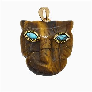 Tiger Eye Stone Leopard-header Pendant, approx 30mm [GM24680]