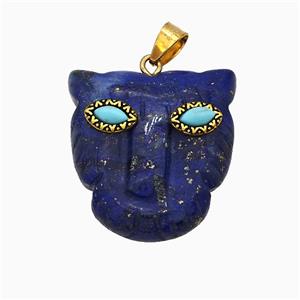 Blue Lapis Lazuli Leopard-header Pendant, approx 30mm [GM24681]