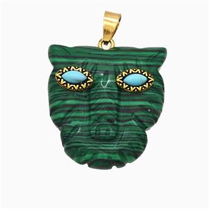 Synthetic Green Malachite Leopard-header Pendant, approx 30mm [GM24683]