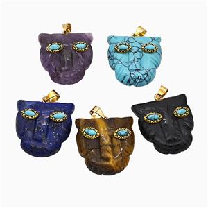Mix Gemstone Leopard-header Pendant Carved, approx 30mm [GM24684]