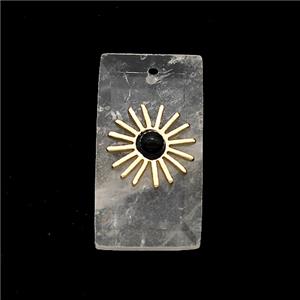 Clear Quartz Rectangle Pendant With Copper Sun Gold Plated, approx 13-25mm [GM24685]