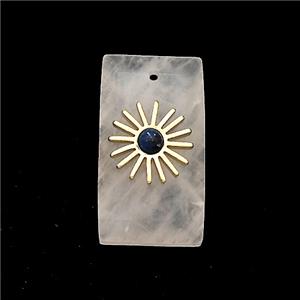 Rose Quartz Rectangle Pendant With Copper Sun Gold Plated, approx 13-25mm [GM24686]