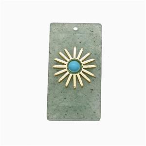 Green Strawberry Quartz Rectangle Pendant With Copper Sun Gold Plated, approx 13-25mm [GM24690]
