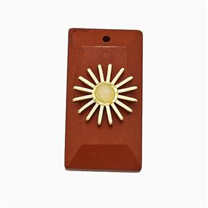 Red Jasper Rectangle Pendant With Copper Sun Gold Plated, approx 13-25mm [GM24692]