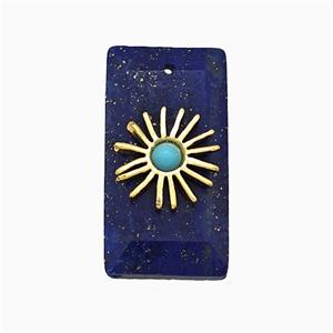 Blue Lapis Lazuli Rectangle Pendant With Copper Sun Gold Plated, approx 13-25mm [GM24693]