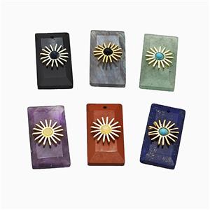 Mixed Gemstone Rectangle Pendant Paved Copper Sun Gold Plated, approx 13-25mm [GM24695]