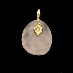 Pink Rose Quartz Teardrop Pendant With Copper Eye Gold Plated, approx 12-14mm [GM24696]