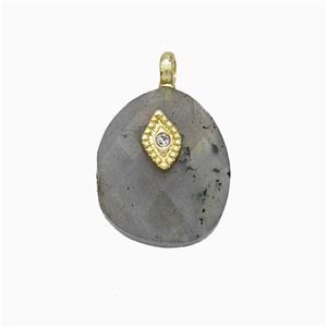 Labradorite Teardrop Pendant With Copper Eye Gold Plated, approx 12-14mm [GM24699]
