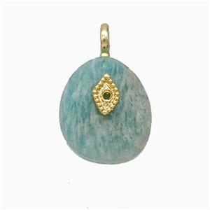 Green Amazonite Teardrop Pendant With Copper Eye Gold Plated, approx 12-14mm [GM24701]