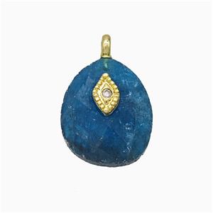 Blue Apatite Teardrop Pendant With Copper Eye Gold Plated, approx 12-14mm [GM24702]
