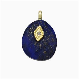 Blue Lapis Lazuli Teardrop Pendant With Copper Eye Gold Plated, approx 12-14mm [GM24704]