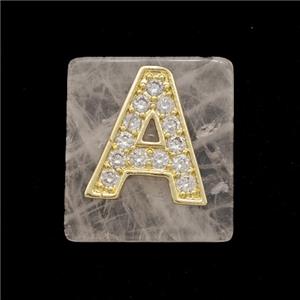 Rose Quartz Square Pendant With Copper Letter-A Pave Zirconia Gold Plated, approx 18mm [GM24708]