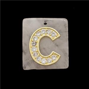 Rose Quartz Square Pendant With Copper Letter-C Pave Zirconia Gold Plated, approx 18mm [GM24710]
