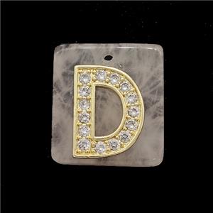 Rose Quartz Square Pendant With Copper Letter-D Pave Zirconia Gold Plated, approx 18mm [GM24711]