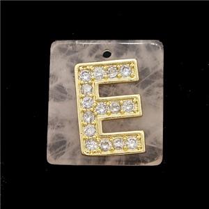 Rose Quartz Square Pendant With Copper Letter-E Pave Zirconia Gold Plated, approx 18mm [GM24712]